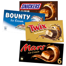 Mars, Snickers, Twix of Bounty ice bars